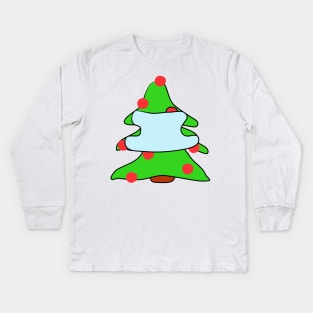 Quarantined Christmas tree wearing a Mask. Comic concept. Symbolism. Covid 19. Pandemic. New Year's and Christmas. Celebration. Winter. Joy. Happiness. Kids Long Sleeve T-Shirt